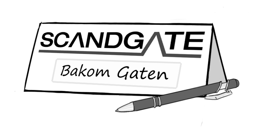 tecknad logga, bakom gaten